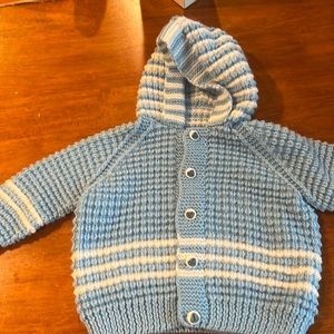 blue hooded sweater, 6-12 months